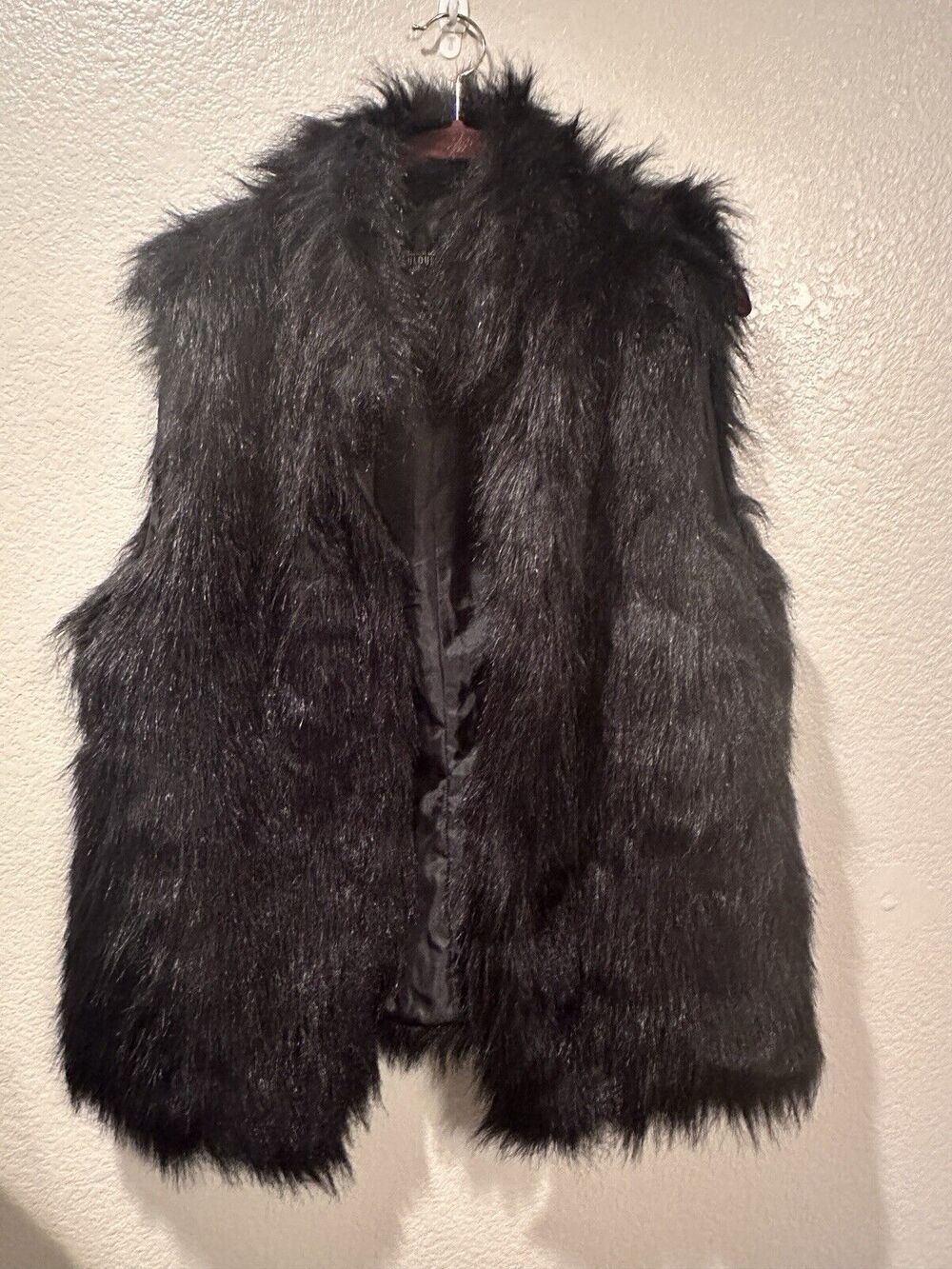 Donna Salyers Fabulous Furs Black Collared Faux Furry Vest Sz XL
